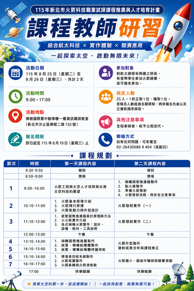 新北市115年火箭科技職業試探課程推廣與人才培育計畫