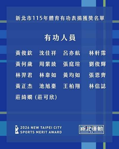 新北市115年體育有功人員